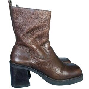 Vintage square toe chunky platform heel leather boots size 11